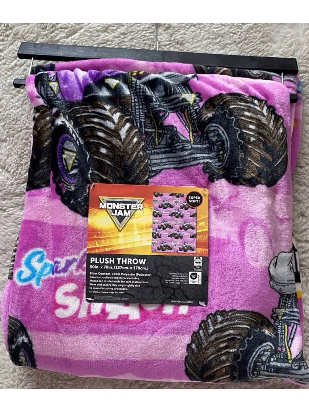 Monster Jam Sparkle Smash Super Soft Throw Blanket 50” X 70” Pink NEW